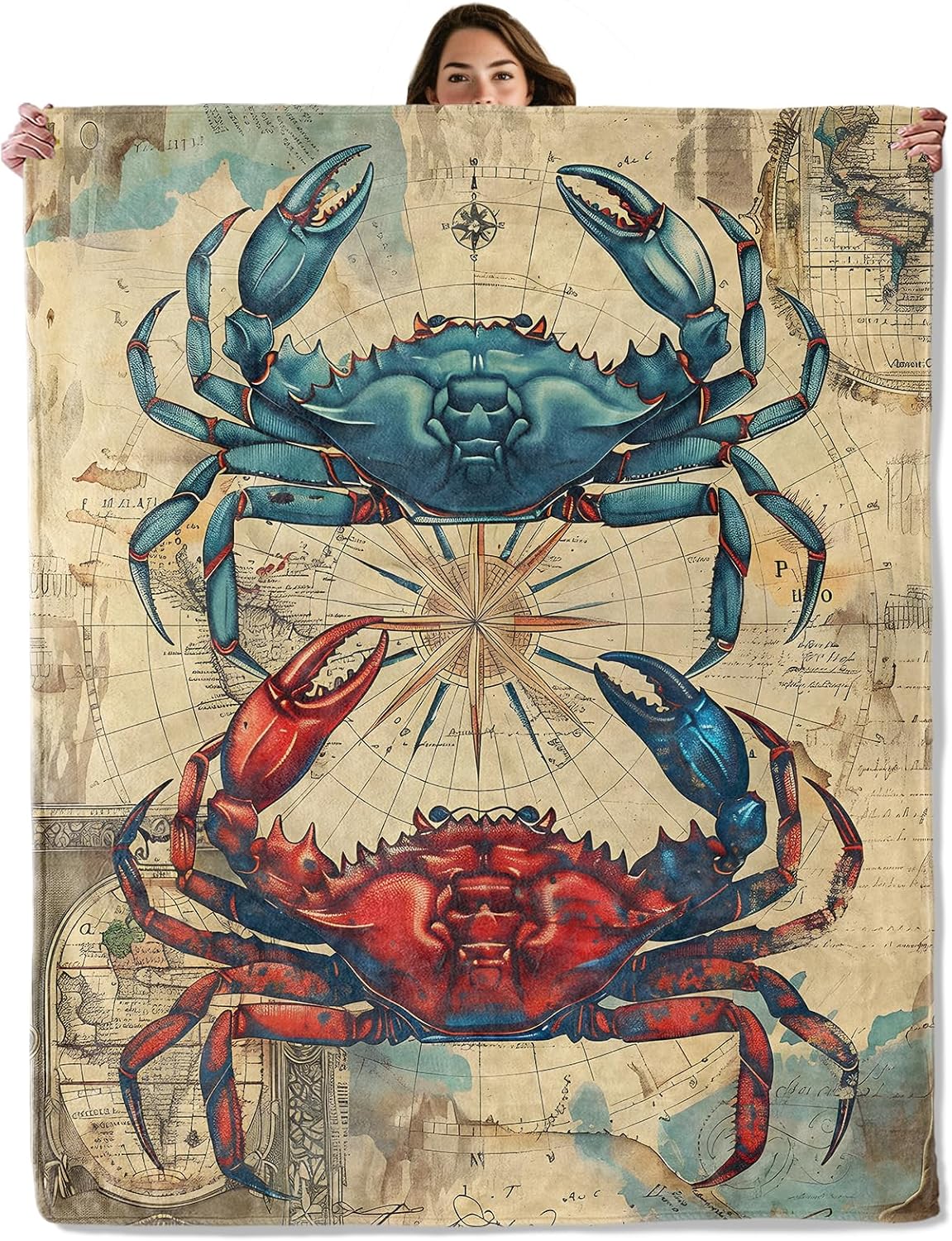 Luxury Lifestyle Travel - Giant Crab Vintage Nautische Kaart Deken
