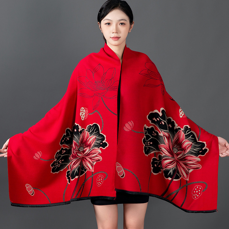 Cashmere Throw Blanket - Vrouwen Winter Sjaal Kasjmier Sjaal Bloemenprint