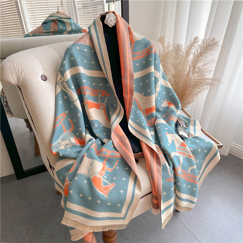 Cashmere Throw Blanket - Luxe Paard Print Dikke Kasjmier Deken