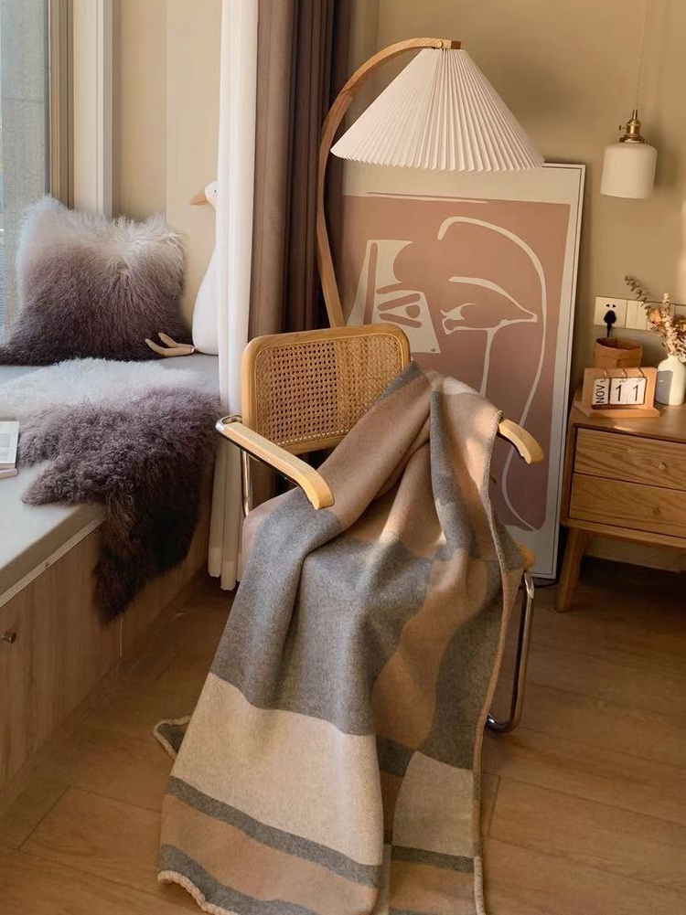 Cashmere Throw Blanket - Rinoart luxe crèmekleurige kasjmierwollen deken handgemaakte