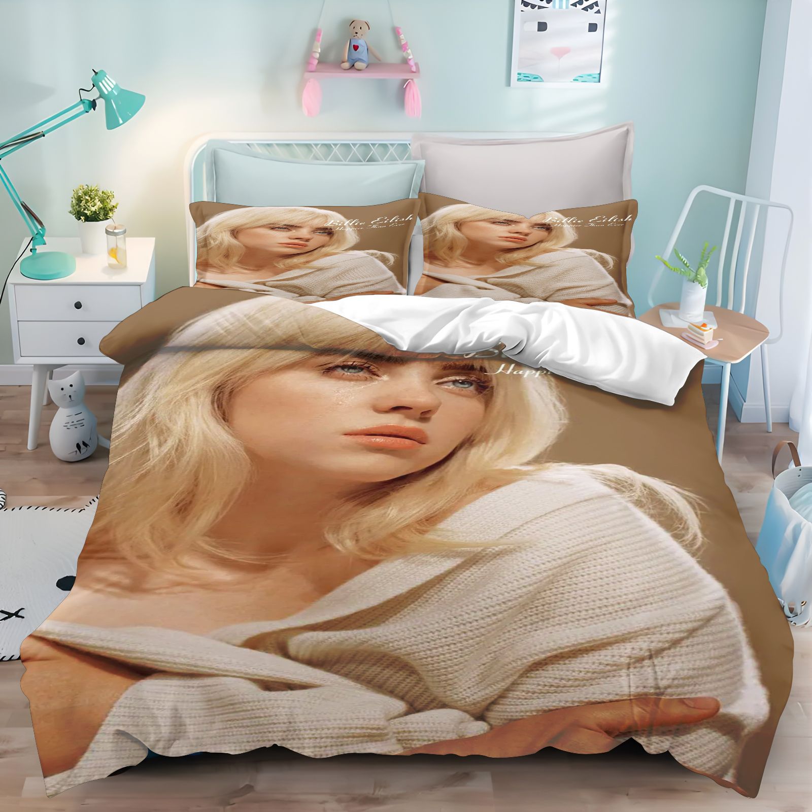 Linen Duvet Cover - Billie Eilish Beddengoedset 3D Print Dekbedovertrek