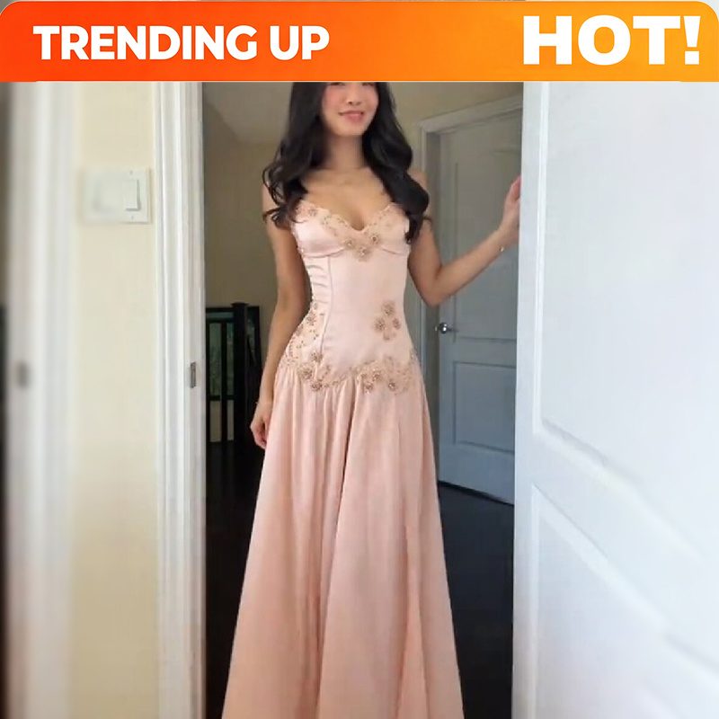 Luxury Lifestyle - Elegante roze strapless maxi-jurk met V-hals,